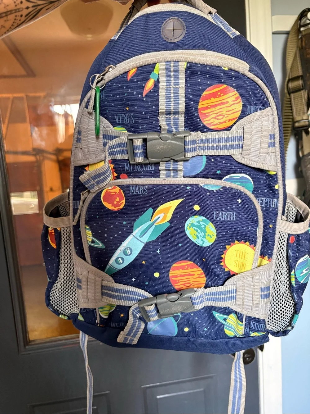 Pottery Barn Kids Navy Blue Space Backpack with Colorful Planets